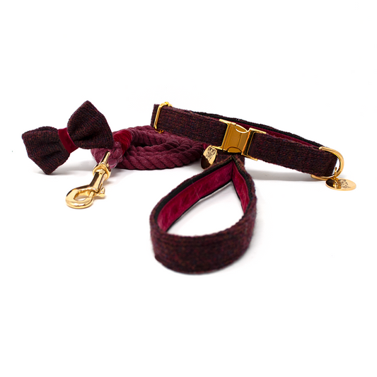 Burgundy - The Holly Collection - Collar, Lead & Bow Tie Set
