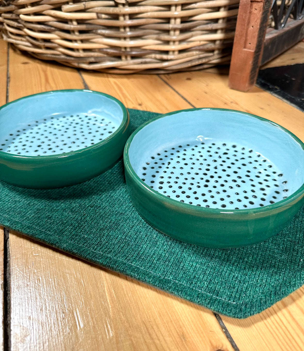 Wheel Thrown Ceramic Dog Bowl Set