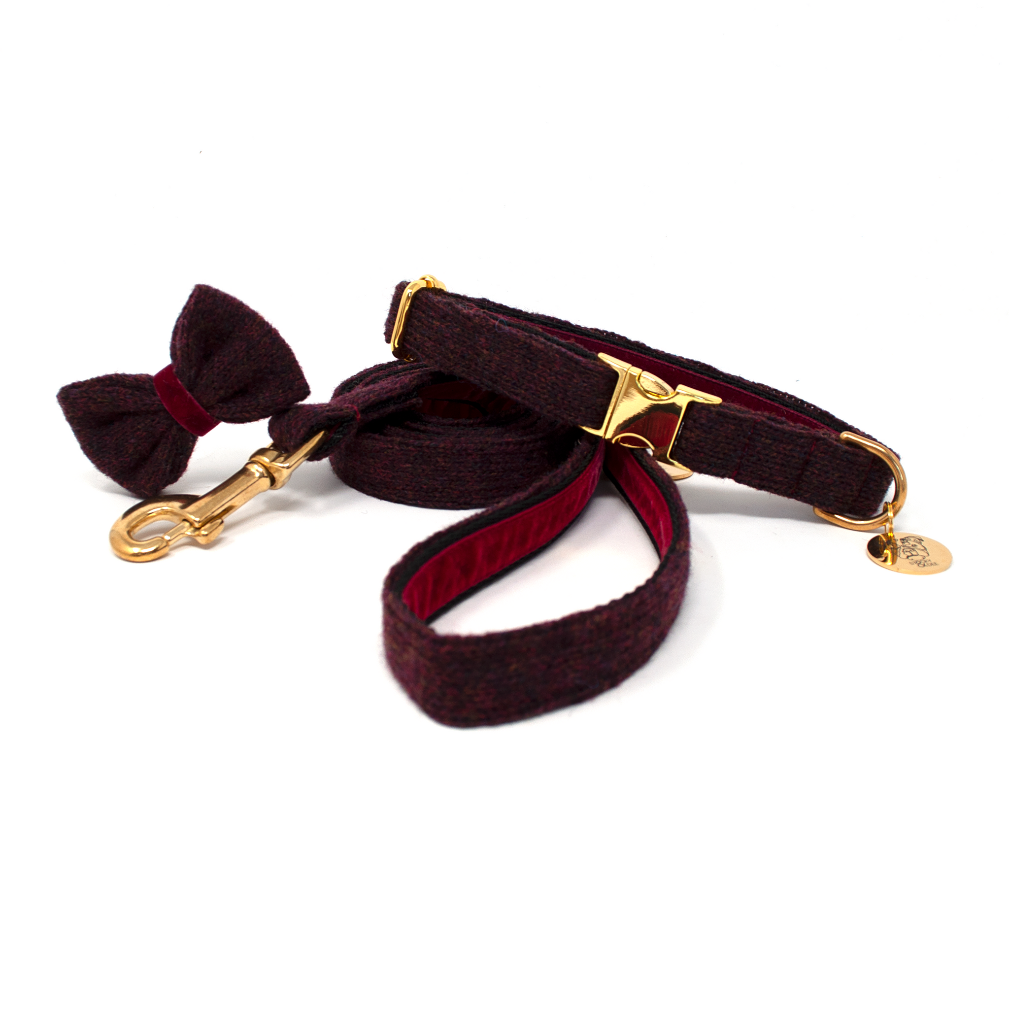 Burgundy - The Holly Collection - Collar, Lead & Bow Tie Set