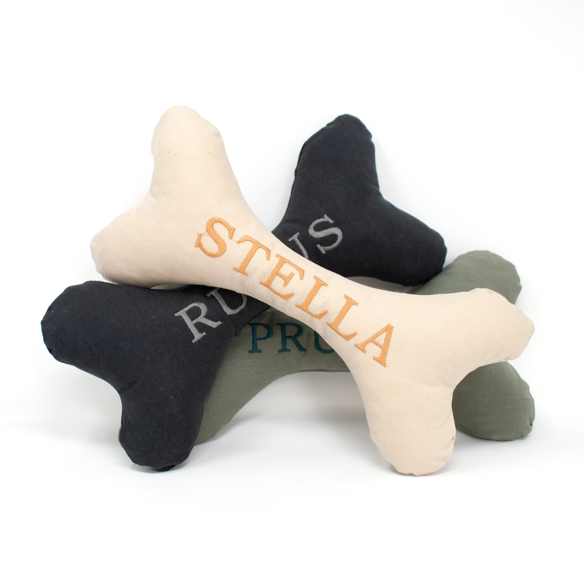 Personalised Waxed Cotton Dog Bone Toy - Ecru