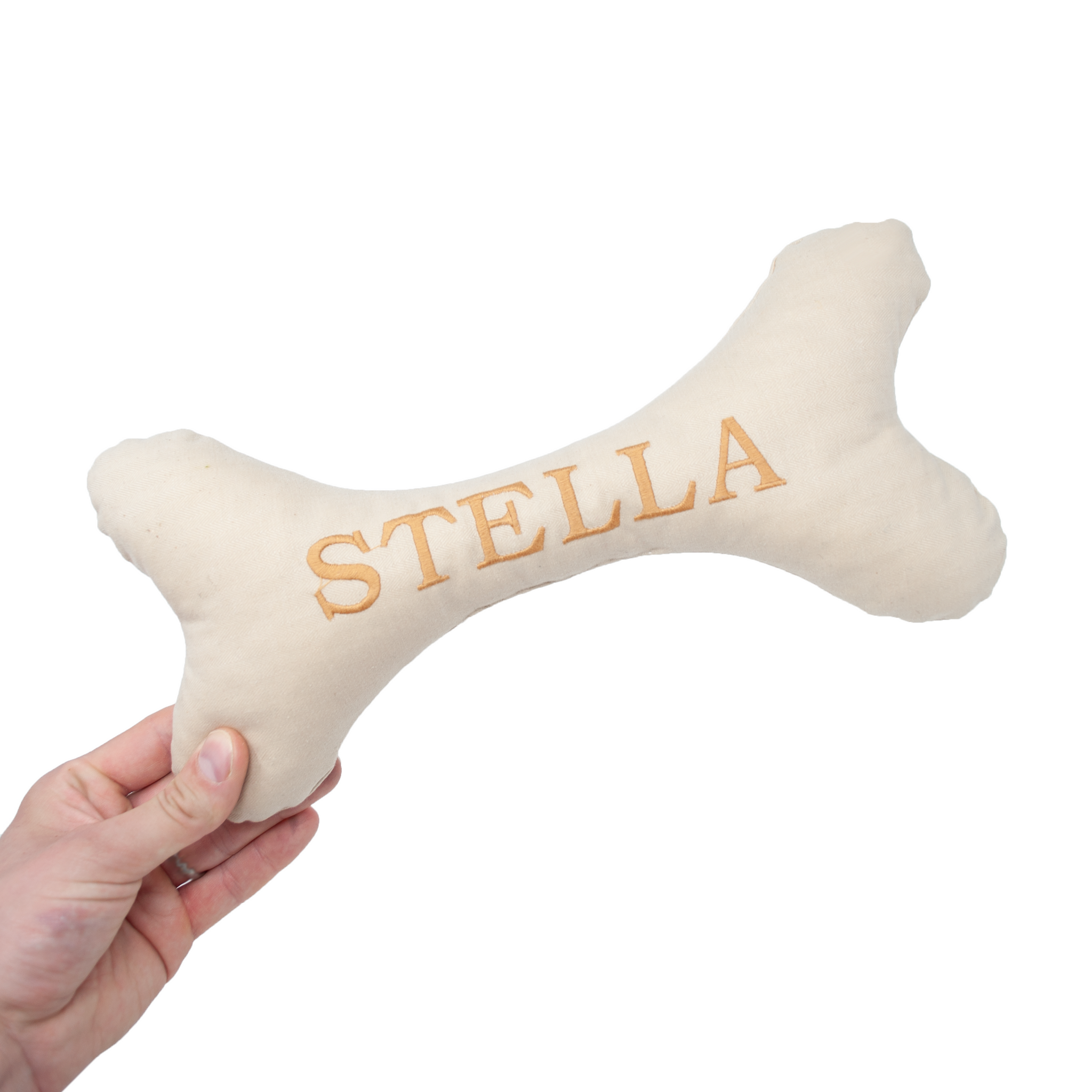Personalised Waxed Cotton Dog Bone Toy - Ecru