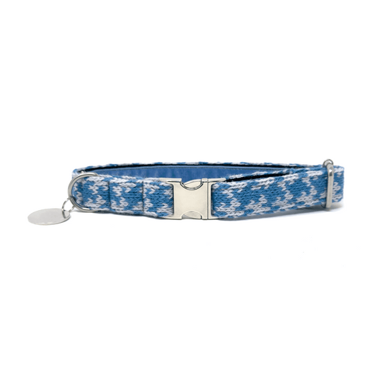 Turquoise & Dove - Houndstooth Design - Luxury Dog Collar
