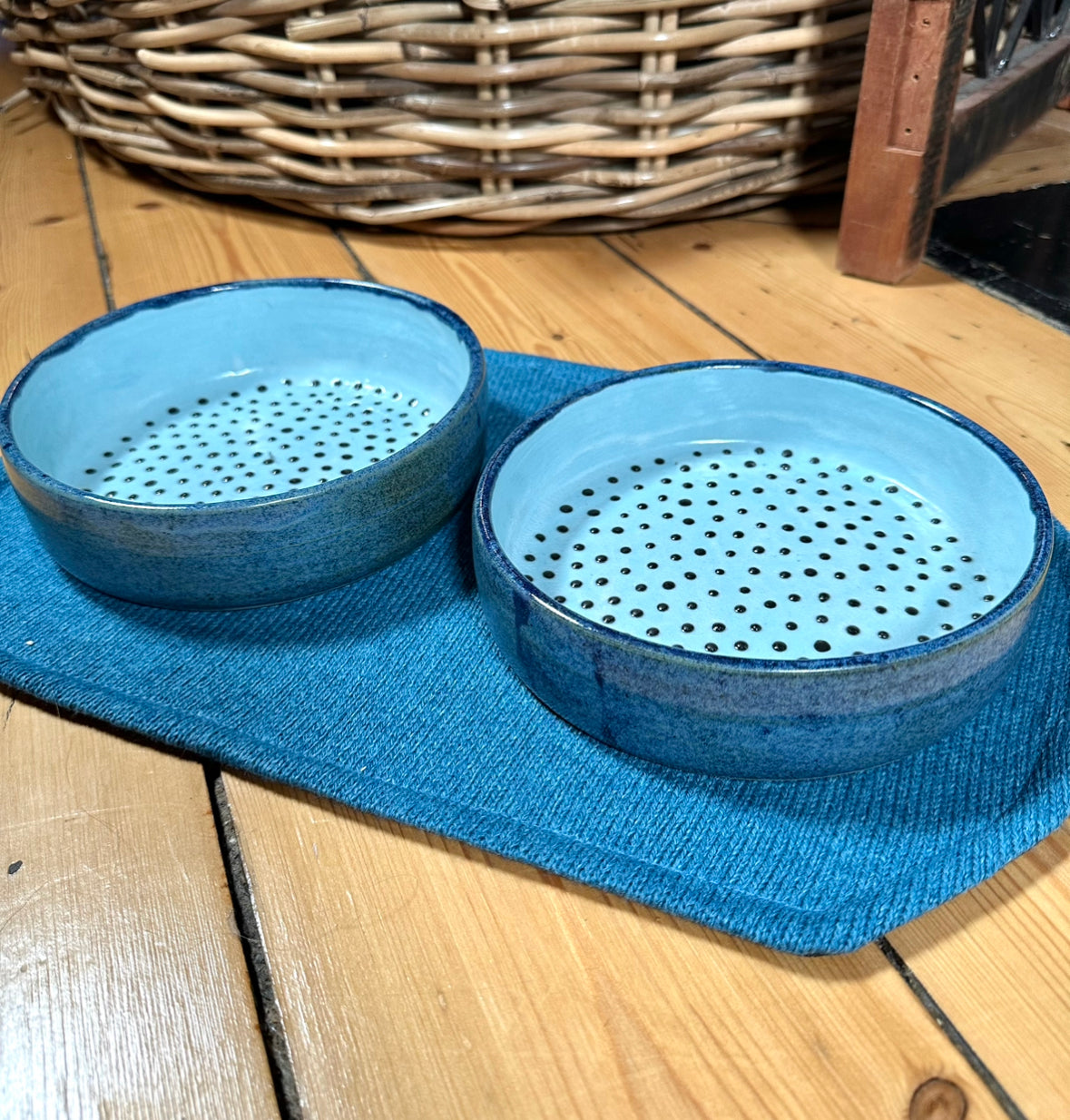 Wheel Thrown Ceramic Dog Bowl Set