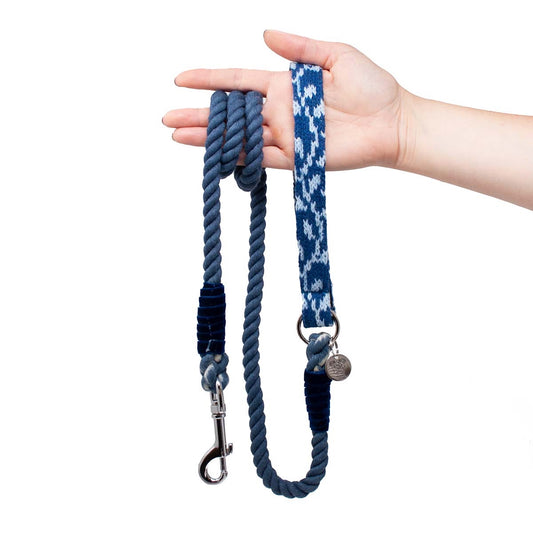 Navy & Porcelain - Vine Design - Rope Dog Lead
