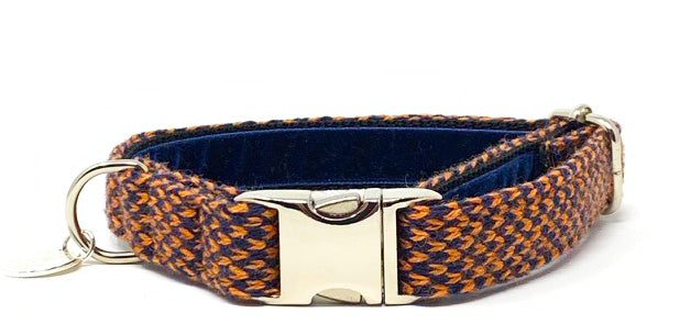 Bespoke Design: Orange & Navy - Harris Design - Handmade Dog Collar